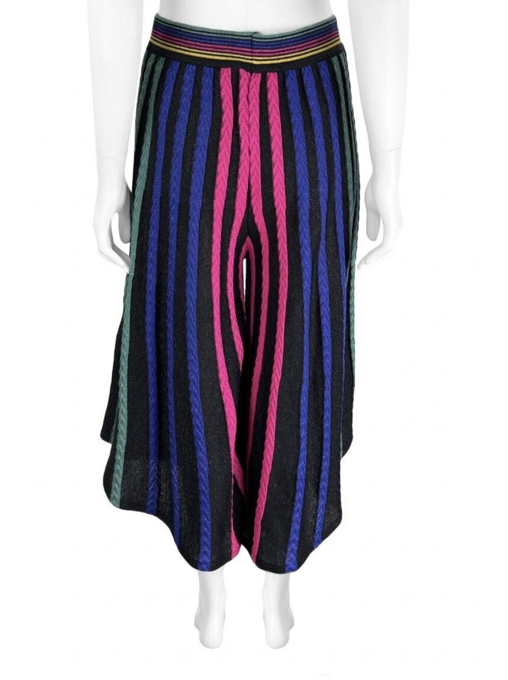 RARE Farm Rio Knit Wide-Leg Knit Pants with Pink & Teal Stripes Medium - Picture 3 of 8